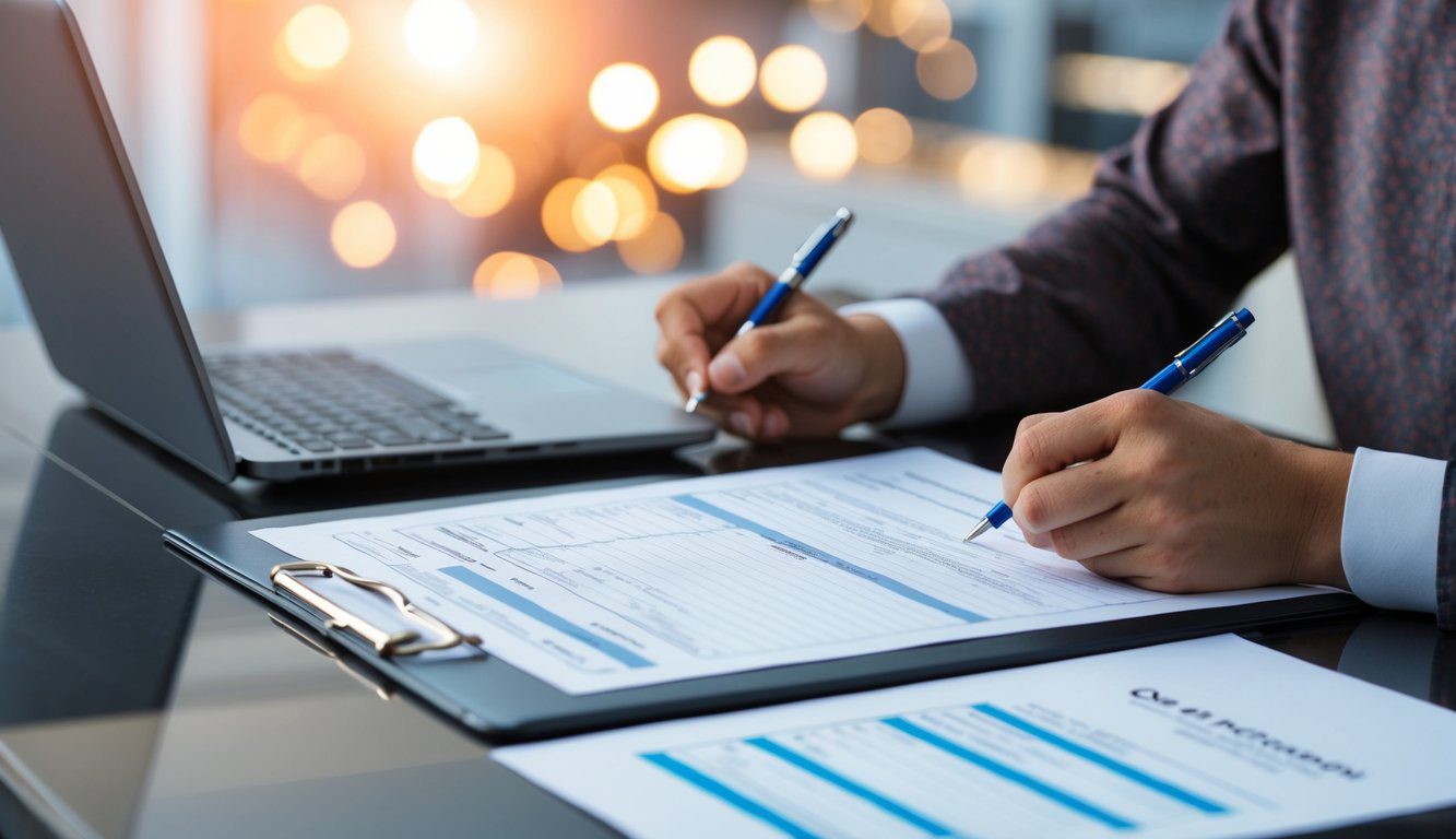 Una persona a una scrivania che compila documenti per la registrazione all'ENPAV