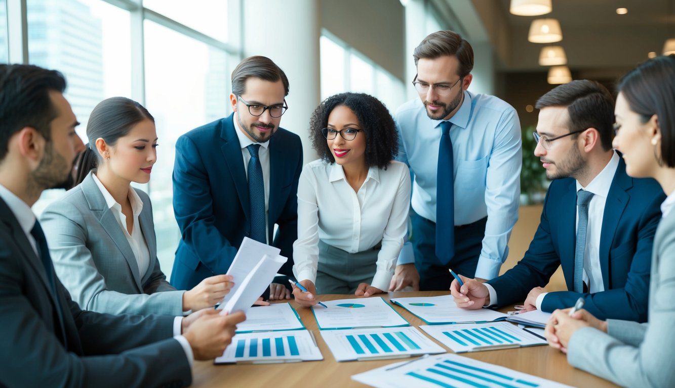 Un gruppo di professionisti che discute e analizza documenti finanziari e grafici relativi ai contributi ENPAV