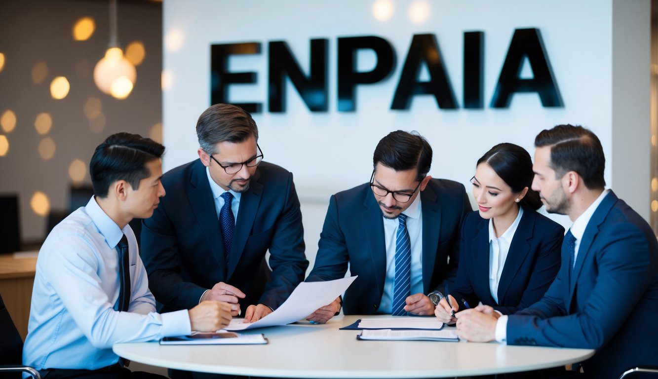 ENPAIA: Cos'è, Come Funziona, Soggetti Obbligati, Iscrizione, Servizi, Contributi, Durc e Pensione (2026) 2 Un gruppo di professionisti si riunisce attorno a un tavolo, discutendo di documenti e regolamenti. Un cartello con la scritta "ENPAIA" è ben visibile sullo sfondo.