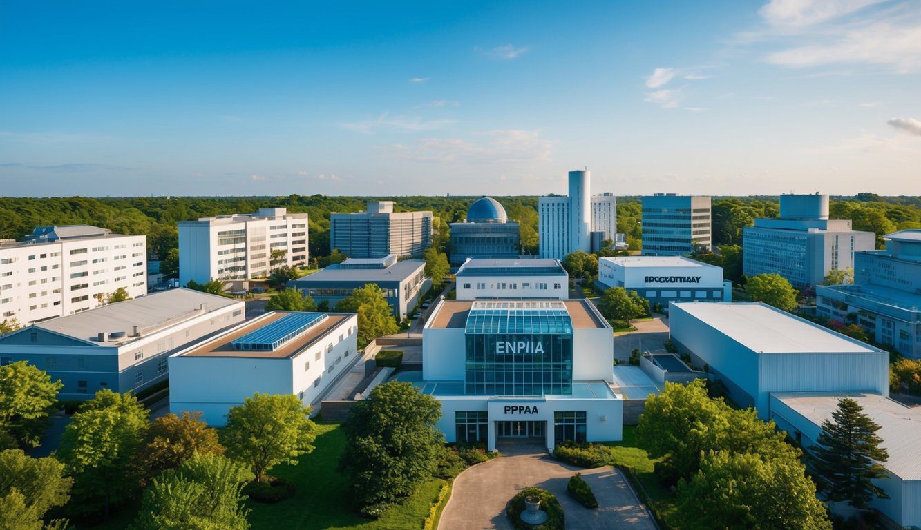 ENPAIA: Cos'è, Come Funziona, Soggetti Obbligati, Iscrizione, Servizi, Contributi, Durc e Pensione (2026) 8 Un gruppo di edifici e strutture diverse che rappresentano l'ENPAIA, circondato da verde e un cielo azzurro limpido