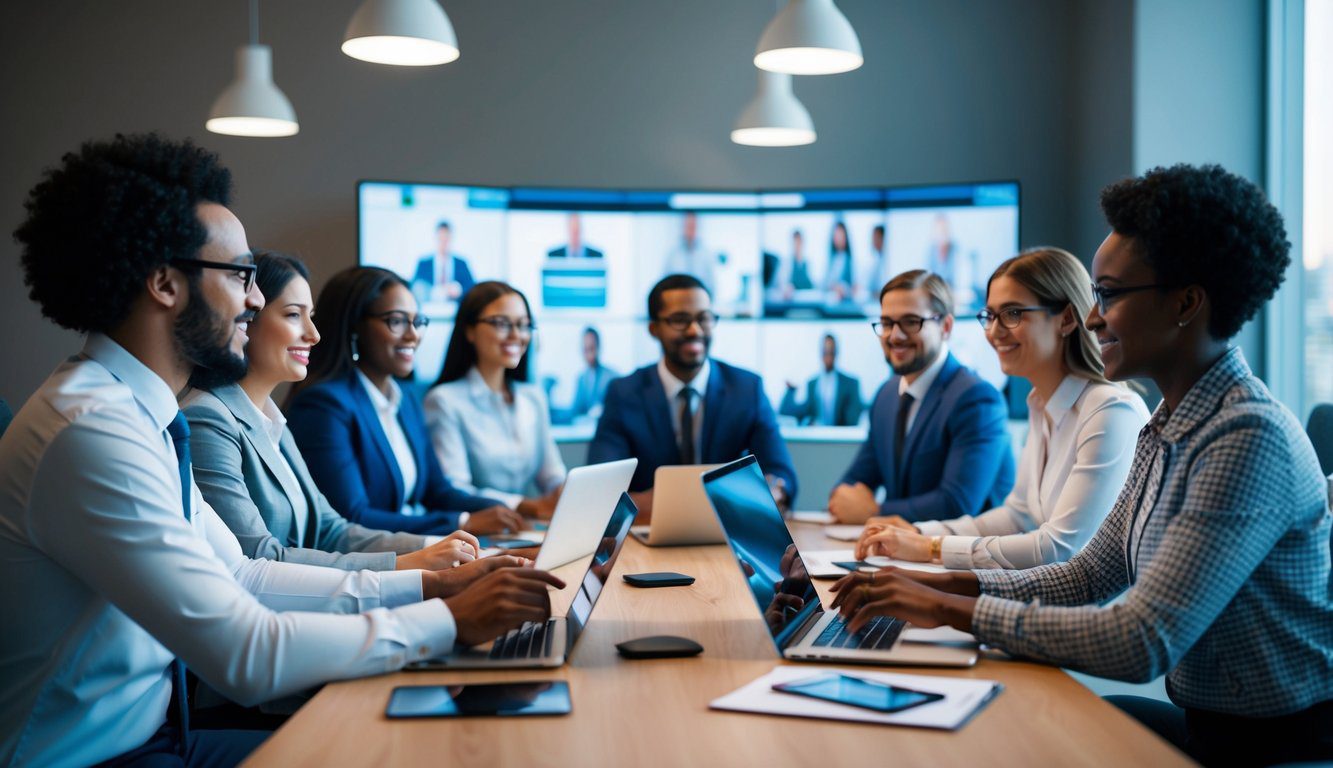Un gruppo di professionisti diversi partecipa a un incontro virtuale con i rappresentanti dell'ENPACL, utilizzando vari canali e metodi di comunicazione.