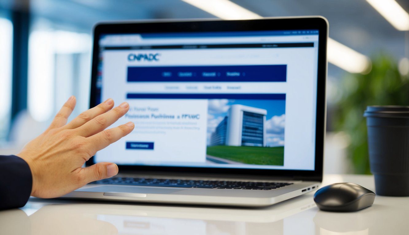 Una mano che si protende verso una tastiera del computer con il sito web del CNPADC aperto sullo schermo