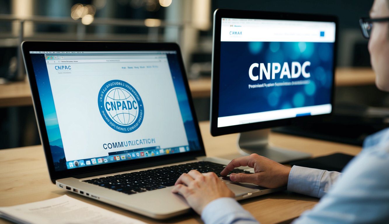 Una persona che utilizza un computer per accedere al sito web del CNPADC per comunicare