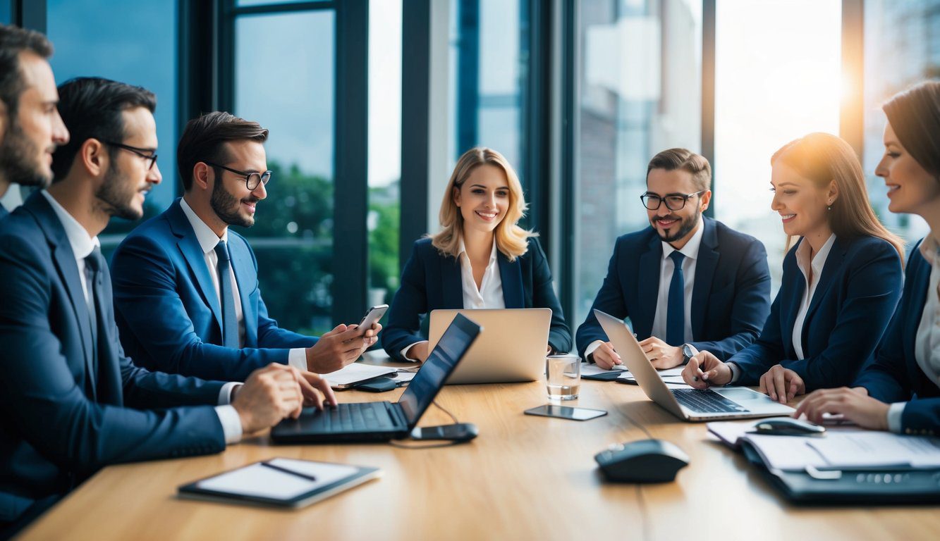 Cassa Ragionieri (CNPR): Cos'è, Come Funziona, Soggetti Obbligati, Iscrizione, Servizi, Contributi e Pensione (2026) 9 Un gruppo di commercialisti comunica con la Cassa Ragionieri attraverso vari canali e metodi, come telefono, email e piattaforme online.