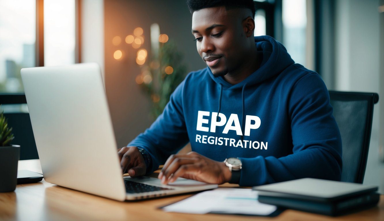 Una persona che compila il modulo di registrazione EPAP su un computer