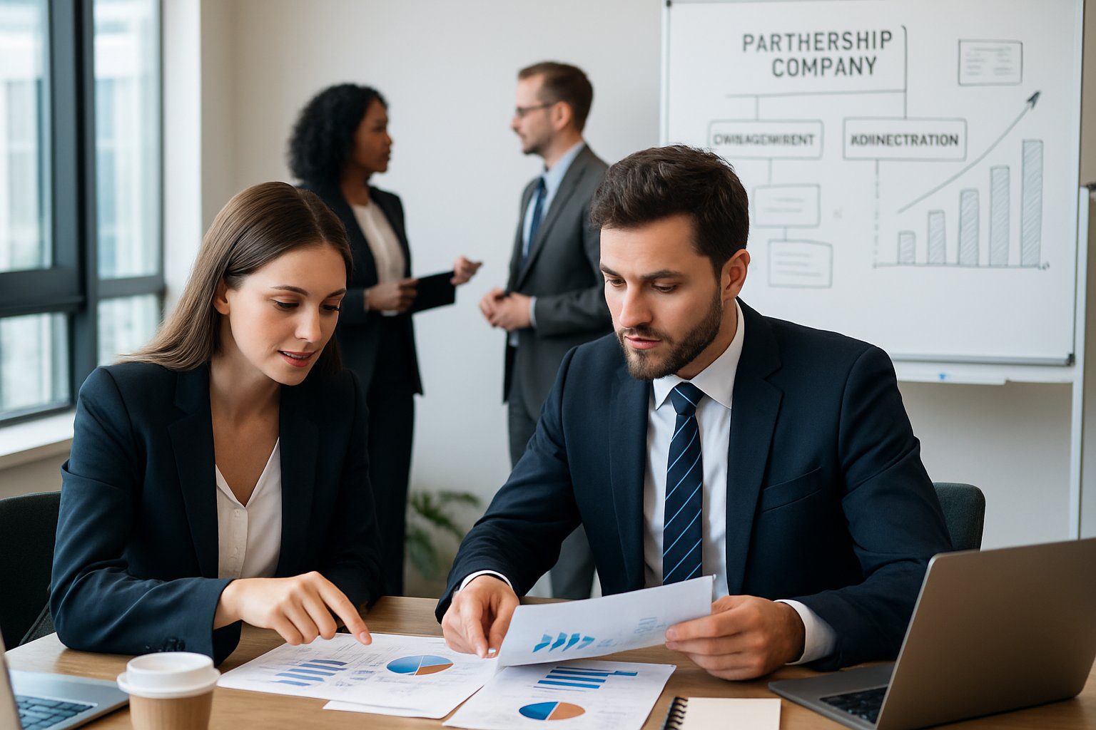 Società Semplice: Cos'è, Caratteristiche, Costituzione, Costi, Tassazione e Obblighi (2026) 6 Persone in ufficio che discutono documenti e grafici durante una riunione di lavoro.